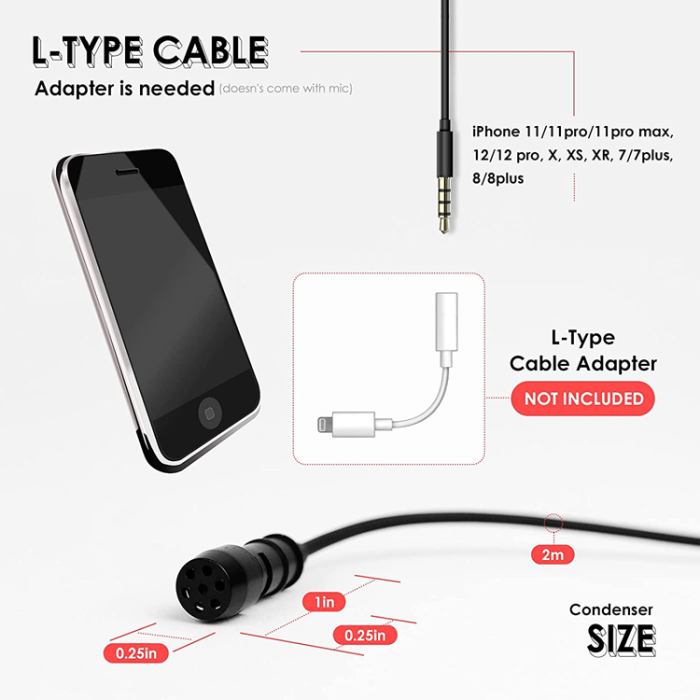 Lavalier - Lavalier Wired Omnidirectional 3.5mm Clip On Mikrofoner - Svart