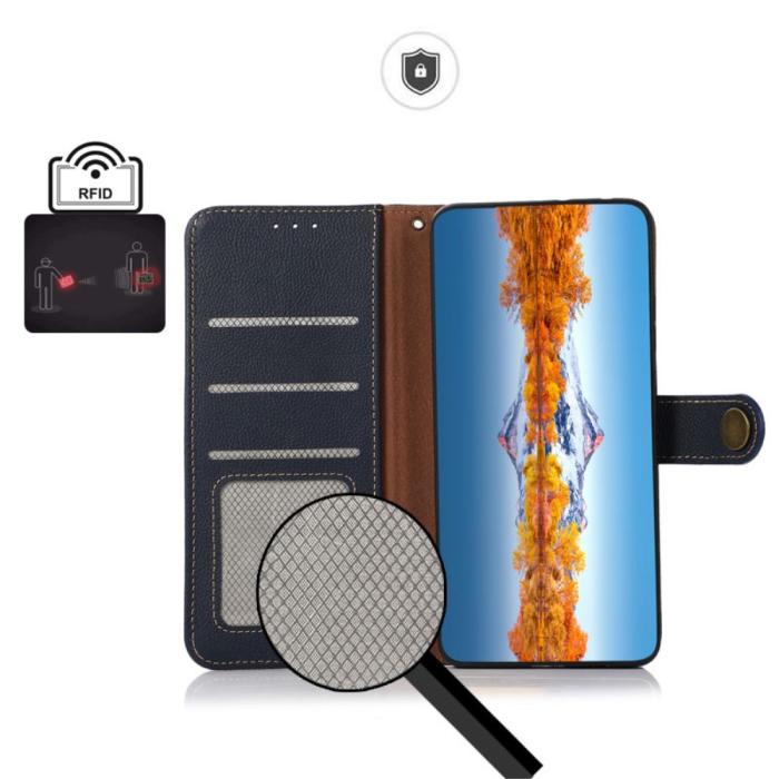 KHAZNEH - Khazneh Äkta Läder Fodral till iPhone 13 Pro Max - Blå