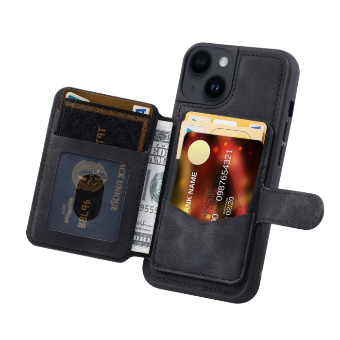 Taltech - iPhone 15 Plus Mobilskal Korthållare - Svart