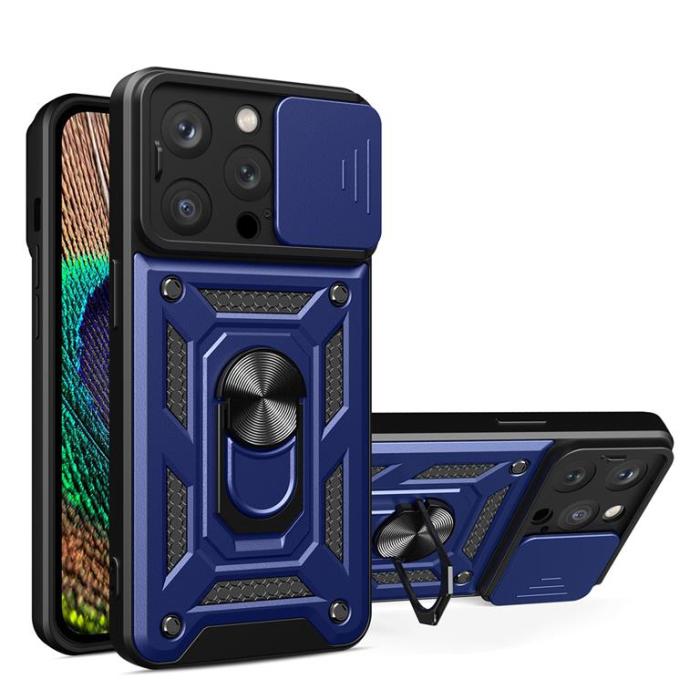 Ruhtel - iPhone 14 Pro Skal med Ringhållare Hybrid Armor Camshield - Blå