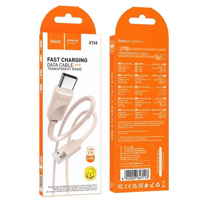 Hoco - HOCO USB-A - USB-C 3A Kabel 1m X114 - Rosa