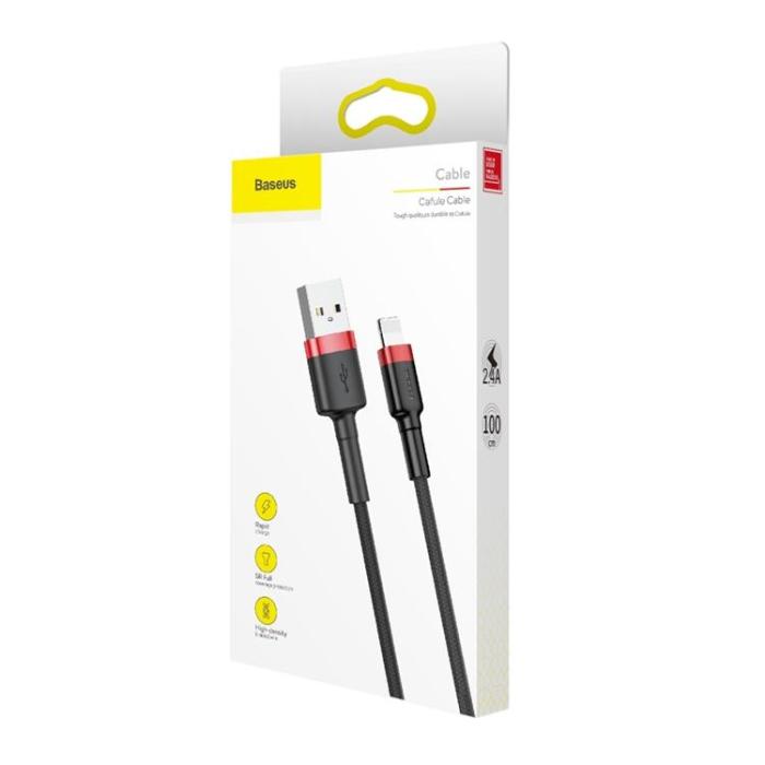 BASEUS - Baseus Cafule USB-C till lightning kabel 1M - Svart/Röd