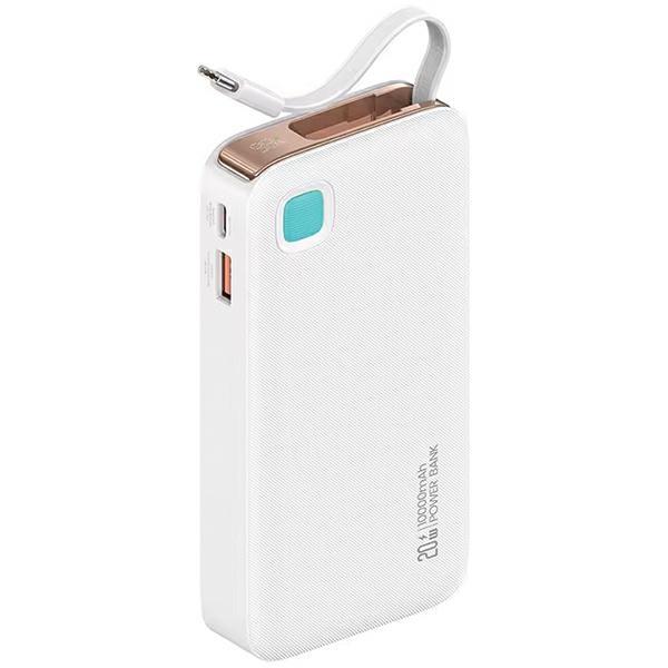 USAMS Powerbank 10000mAh 20W Med USB-C Kabel Retractable - Vit | 505295 | AlltMobil