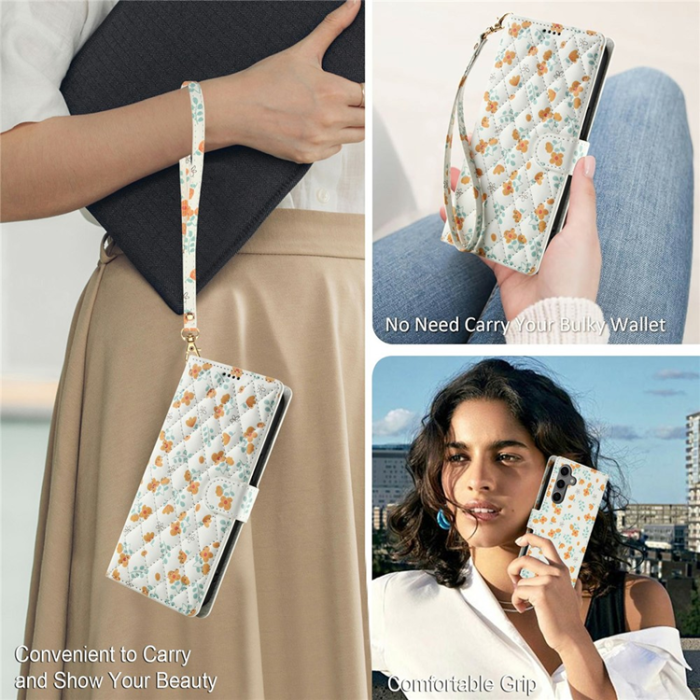 A-One Brand - Galaxy S25 - S24 Plånboksfodral Rhombic Floral A3