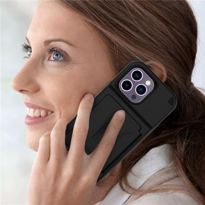 OEM - iPhone 14 Pro Skal Korthållare Mirror Kickstand - Svart