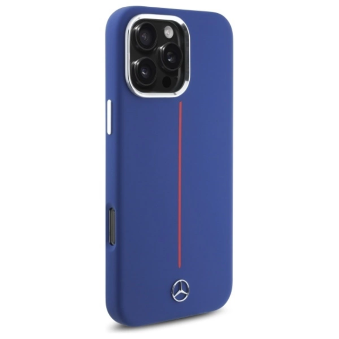 Mercedes - Mercedes iPhone 16 Pro Max Mobilskal MagSafe Silikon Röd Stripe - Blå