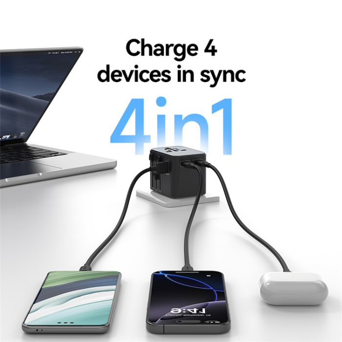 USAMS - USAMS Väggladdare 2x USB-C - USB-A 25W CC309 T68 - Svart