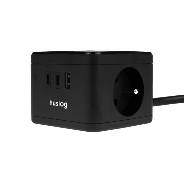 Huslog - Huslog Cube Förlängningssladd med LED - Svart