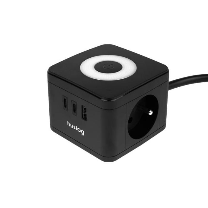 Huslog - Huslog Cube Förlängningssladd med LED - Svart