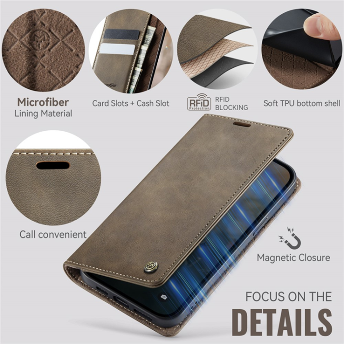 Caseme - Caseme iPhone 16e Plånboksfodral RFID Blocking - Coffee