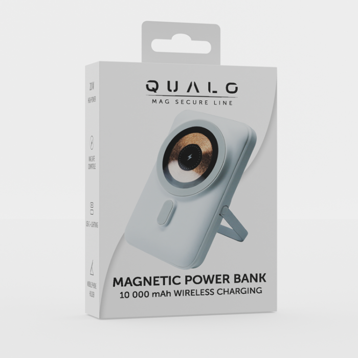 QUALO - Qualo Powerbank Magsafe 10000 mAh Med Led Och Kickstand - Vit
