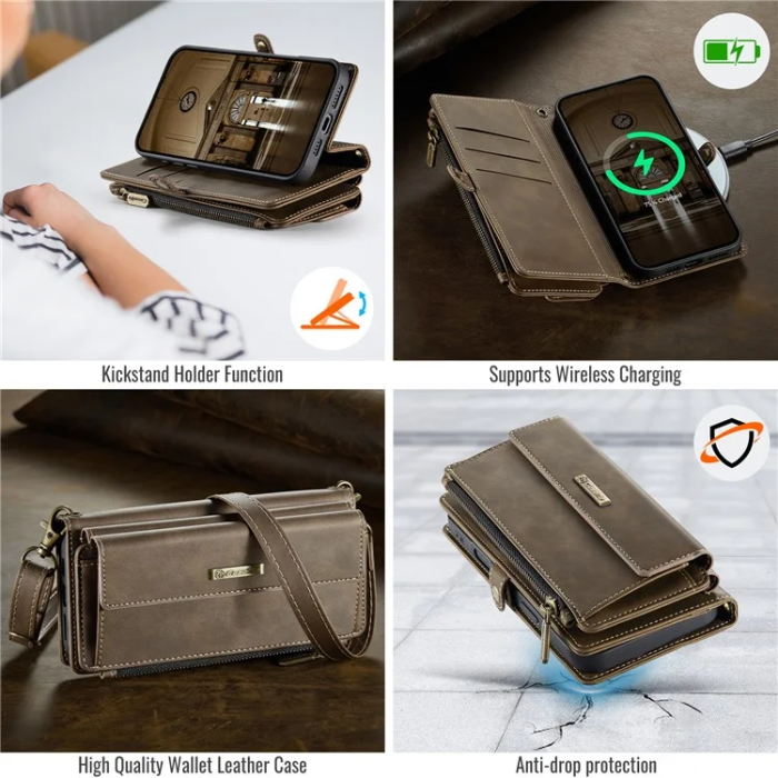 Caseme - Caseme iPhone 16 Plus Plånboksfodral RFID Blocking Zipper - Brun