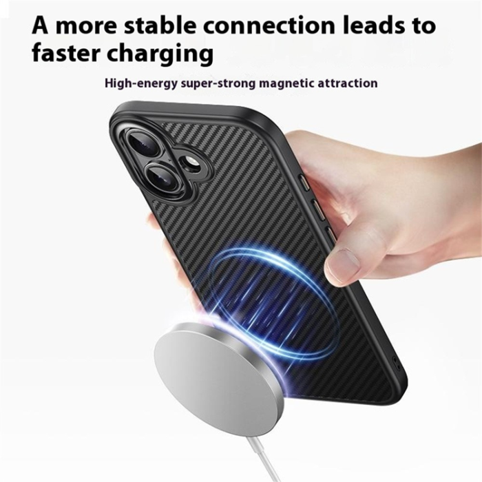 A-One Brand - iPhone 17 Mobilskal MagSafe Carbon Fiber Texture - Svart/Silver