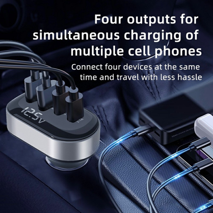 A-One Brand - Billaddare 2x USB-A - 2x USB-C med Voltage Display K33 - Svart