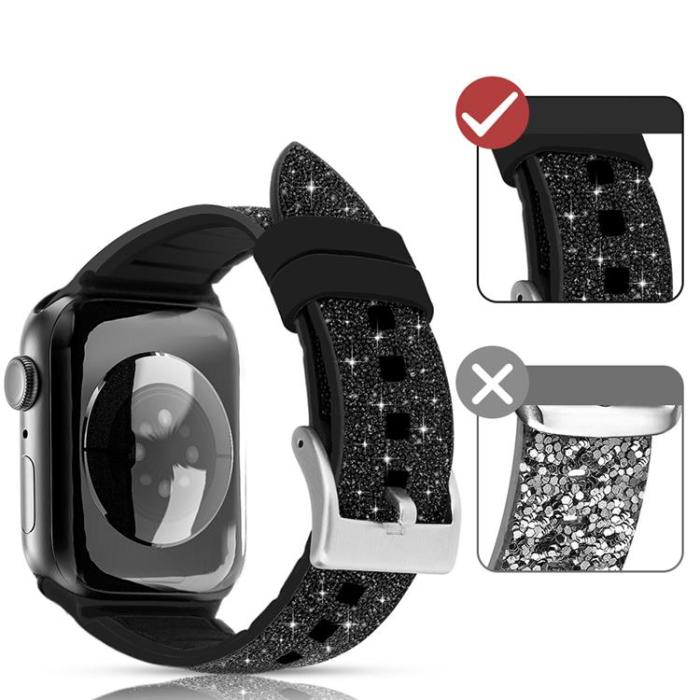 Kingxbar - Kingxbar Silicone Crystal Band Apple Watch 6 / 5 / 4 / 3 / 2 40mm / 38mm - Svart