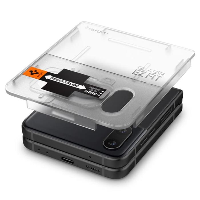 UTGATT - Spigen Galaxy Z Flip 4 Härdat glas EZ FIT + Gångjärnsfilm 2-PACK - Svart