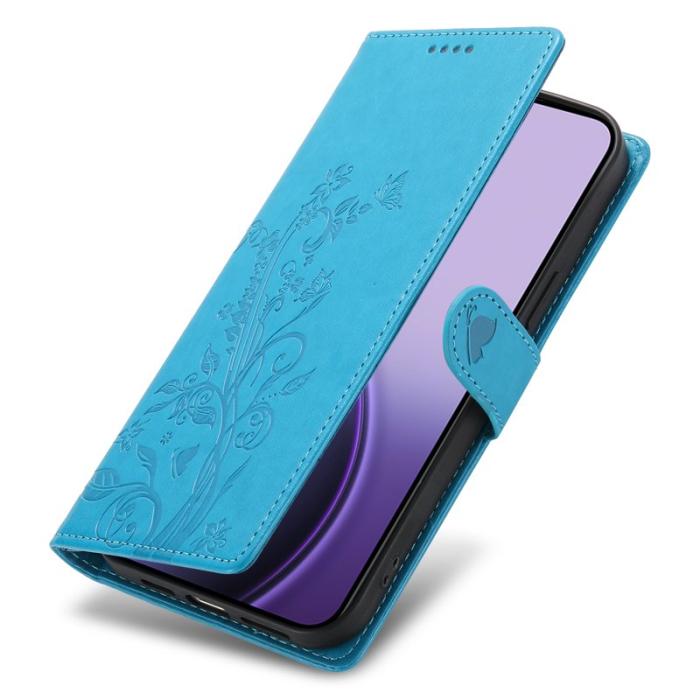 OEM - Samsung Galaxy S26 Plånboksfodral Fjäril Blommönster Konstläder - Blå