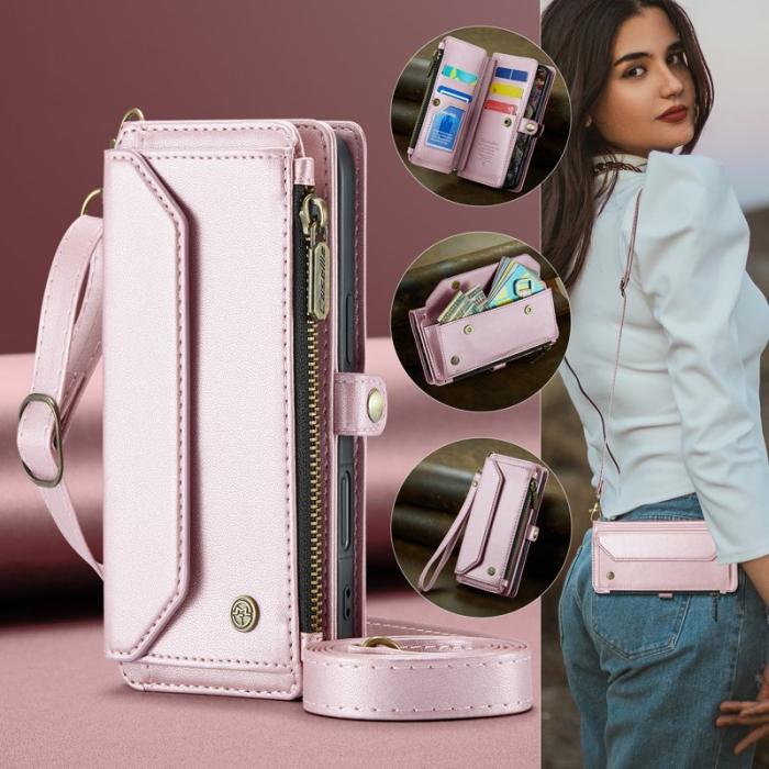 Caseme - CASEME Plånboksfodral Konstläder för iPhone 17 Pro med dragkedja - Rosa