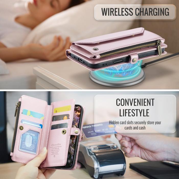 Caseme - CASEME Plånboksfodral Konstläder för iPhone 17 Pro med dragkedja - Rosa