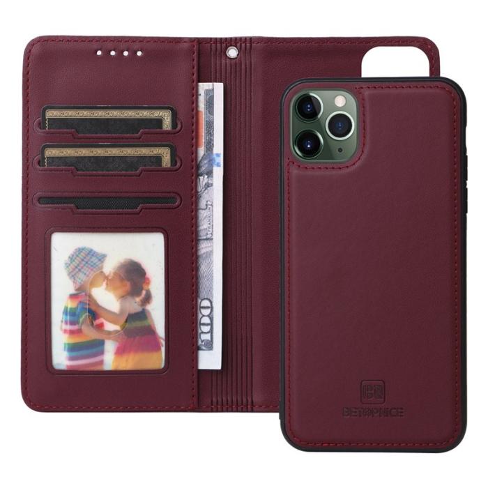 BETOPNICE - BETOPNICE iPhone 11 Pro Max Plånboksfodral - Detachable Konstläder- Vinröd