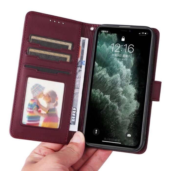 BETOPNICE - BETOPNICE iPhone 11 Pro Max Plånboksfodral - Detachable Konstläder- Vinröd
