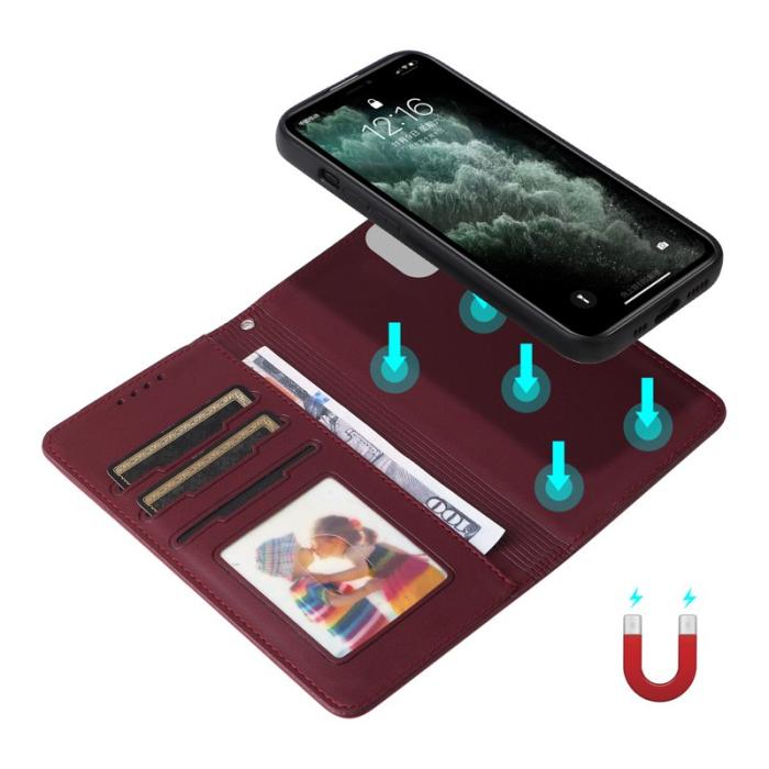 BETOPNICE - BETOPNICE iPhone 11 Pro Max Plånboksfodral - Detachable Konstläder- Vinröd