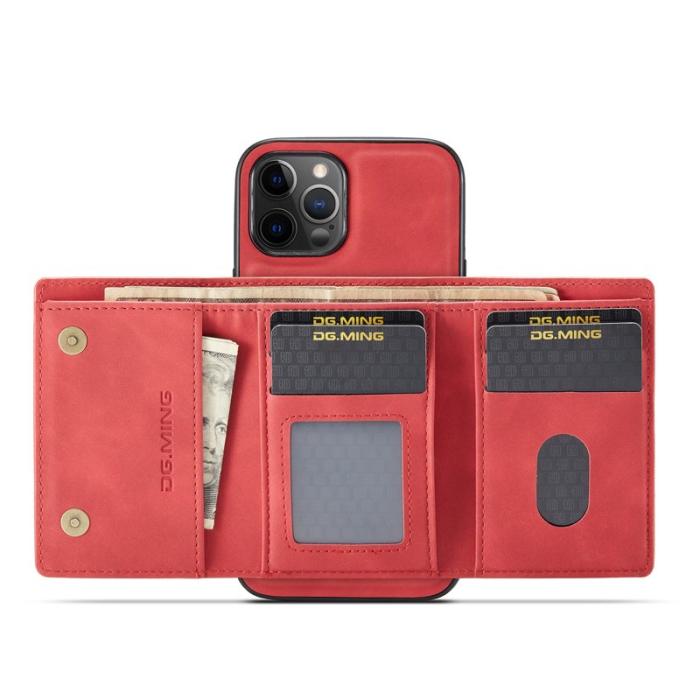 DG.MING - DG.MING M1 Series Plånboksfodral Konstläder TPU för iPhone 13 Pro - Röd