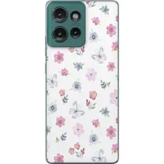 Gustaf - Mobilskal till Motorola Edge 50 med Blommor och fj&auml;rillar