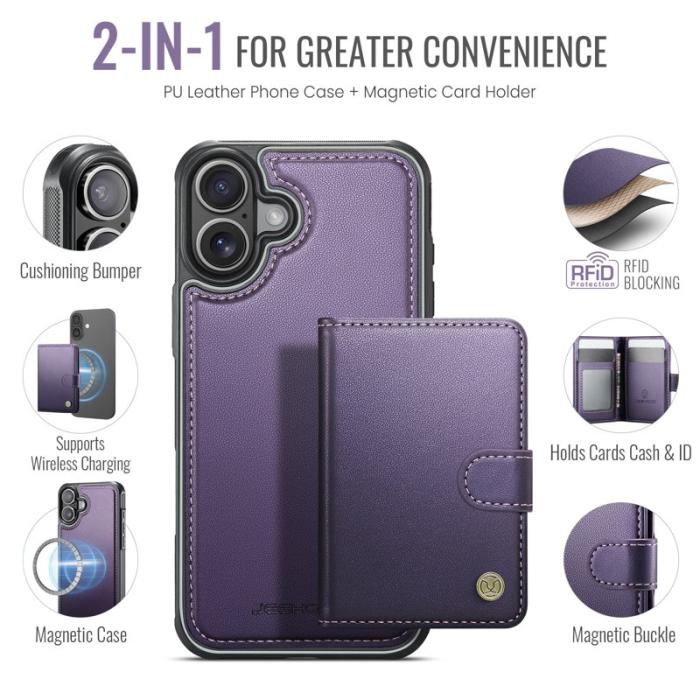 JEEHOOD - JEEHOOD J09 iPhone 17 Fodral med Kortfack RFID-Skydd Lila