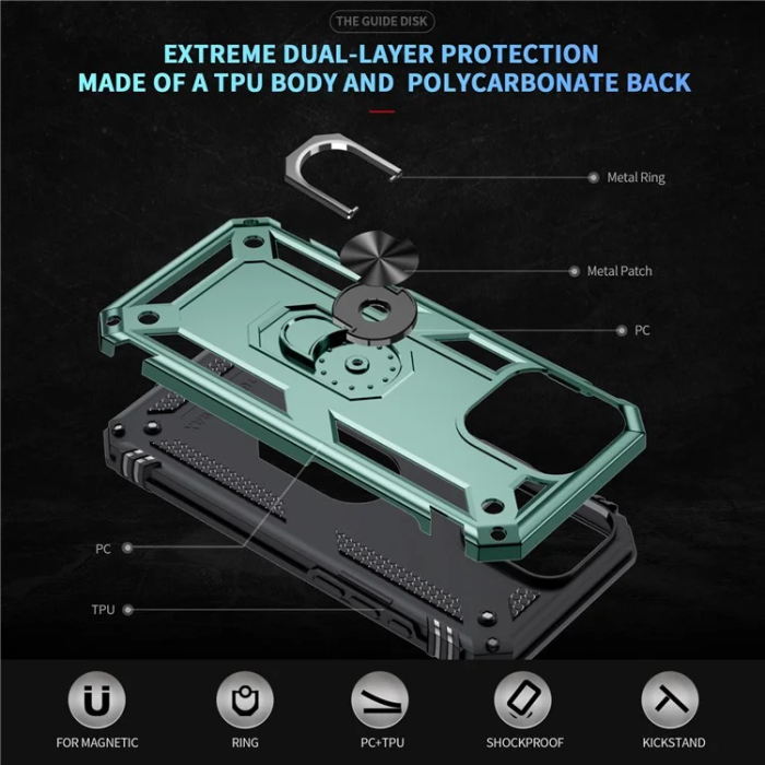 A-One Brand - iPhone 16 Pro Max Mobilskal Anti-drop med Kickstand - Svartgrön