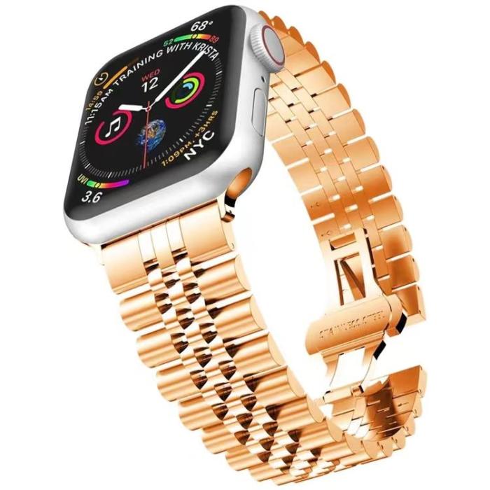 A-One Brand - Apple Watch 2/3/4/5/6/7/SE (38/40/41mm) Armband Stainless - Rose Guld
