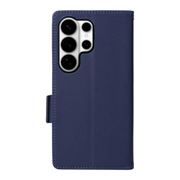 A-One Brand - Galaxy S26 Ultra Plånboksfodral Litchi Läder med Rem - Mörkblå