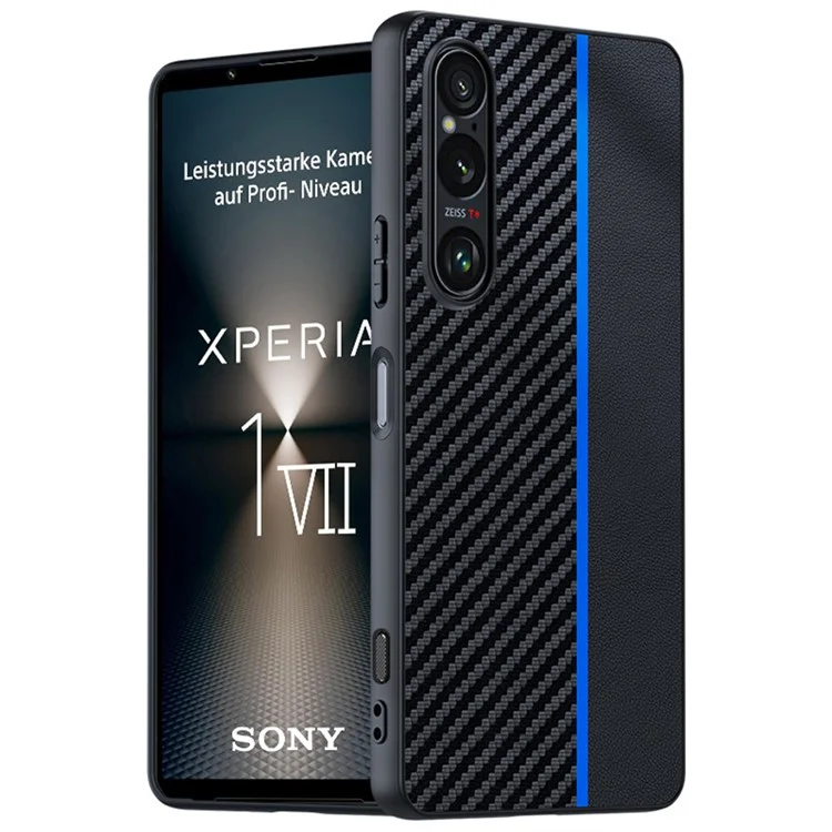 Mobilskal till Sony Xperia 1 VII Läder Carbon Fiber - Svart/Blå | 2353 | AlltMobil