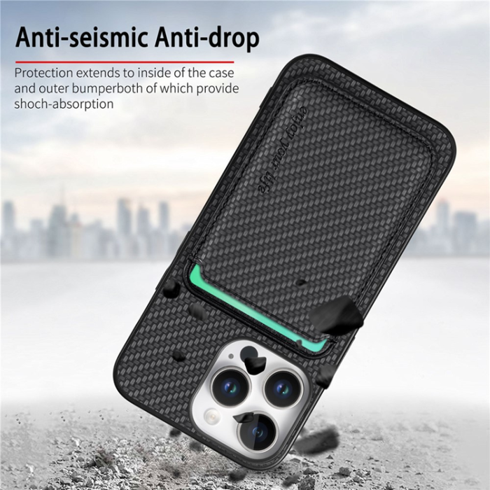 A-One Brand - iPhone 16 Pro Max Mobilskal korthållare Carbon Fiber - Svart