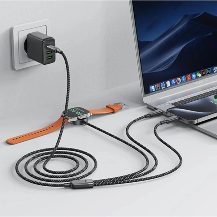 Acefast - Acefast 3in1 USB-C - 2x USB-C 100W Qi Kabel 1.2m 480Mb/s Svart