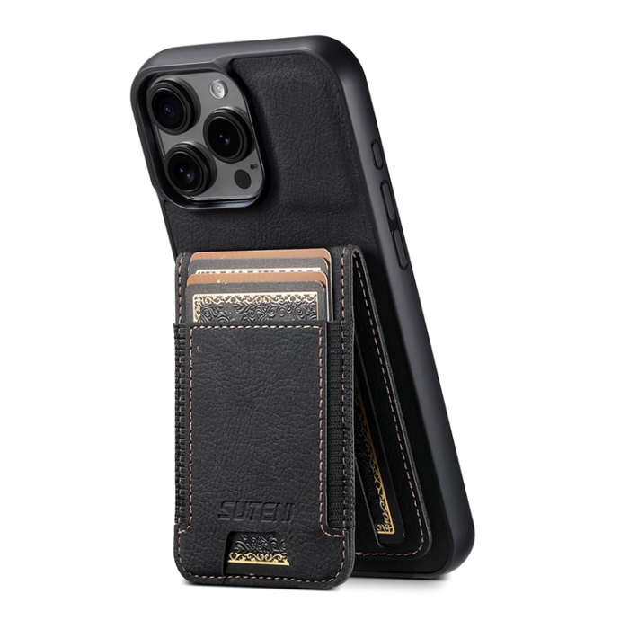 SUTENI - SUTENI iPhone 16 Pro Mobilskal Korthållare Litchi Läder