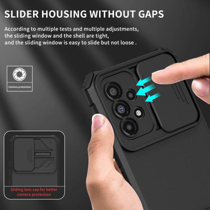 OEM - Galaxy A12 4G Skal Kickstand Kameraskydd Slide - Svart