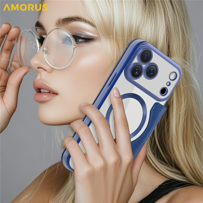 Amorus - AMORUS iPhone 17 Pro Max Plånboksfodral MagSafe RFID - Blå