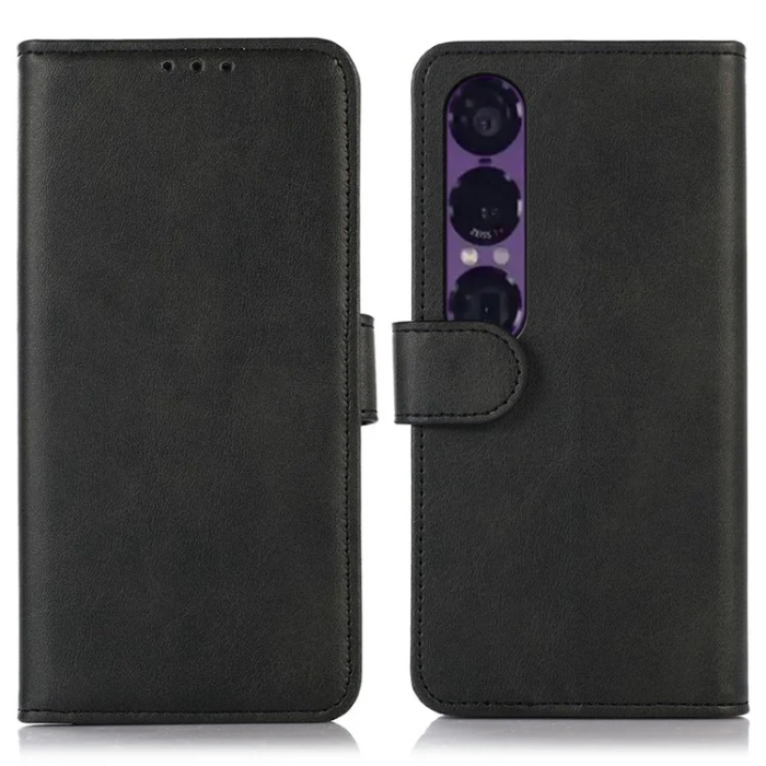 A-One Brand - Sony Xperia 1 VII Plånboksfodral Cowhide Texture Läder - Svart