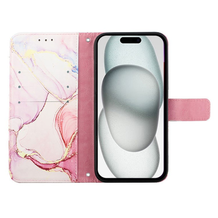 A-One Brand - iPhone 16 Plus Plånboksfodral Marble Pattern med Rem LS005