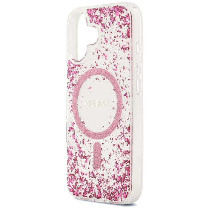 Guess - Guess iPhone 17 Mobilskal Magsafe Resin Bottom Glitter - Rosa