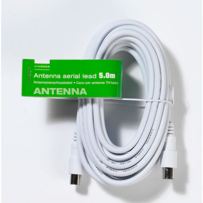 UTGATT1 - Vivanco Antenn kabel 2x Skärmad 75dB 5m - Vit