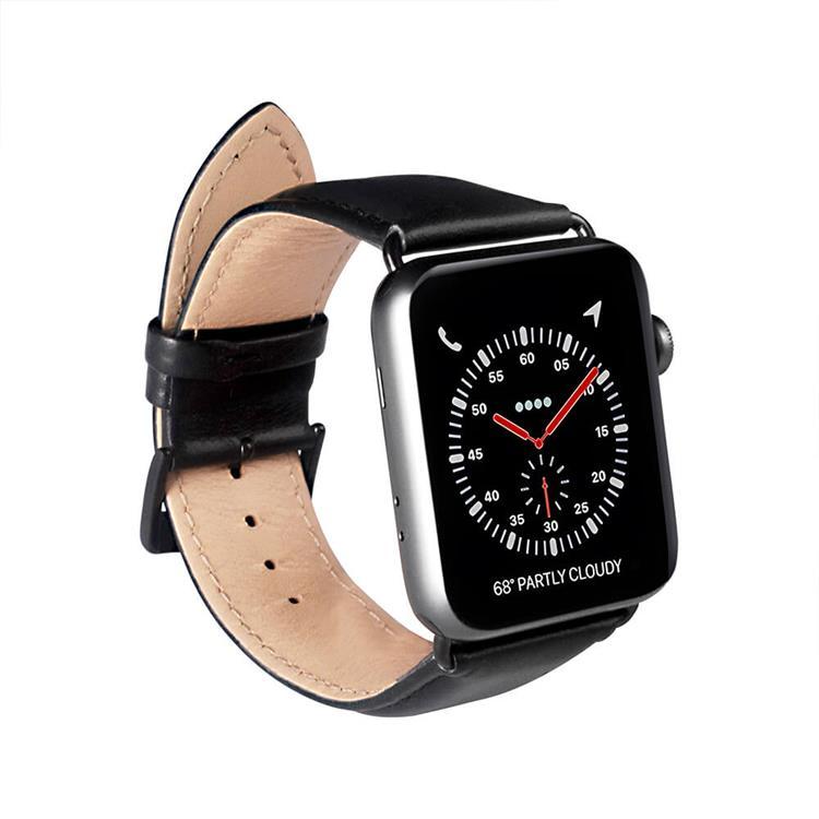 BUFFALO äkta läder Apple Watch 2/3/4/5/6/7/SE (41/40/38mm) Armband - Svart