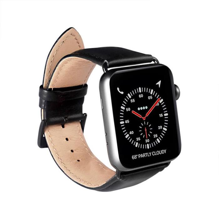 BUFFALO - BUFFALO äkta läder Apple Watch 2/3/4/5/6/7/SE (41/40/38mm) Armband - Svart
