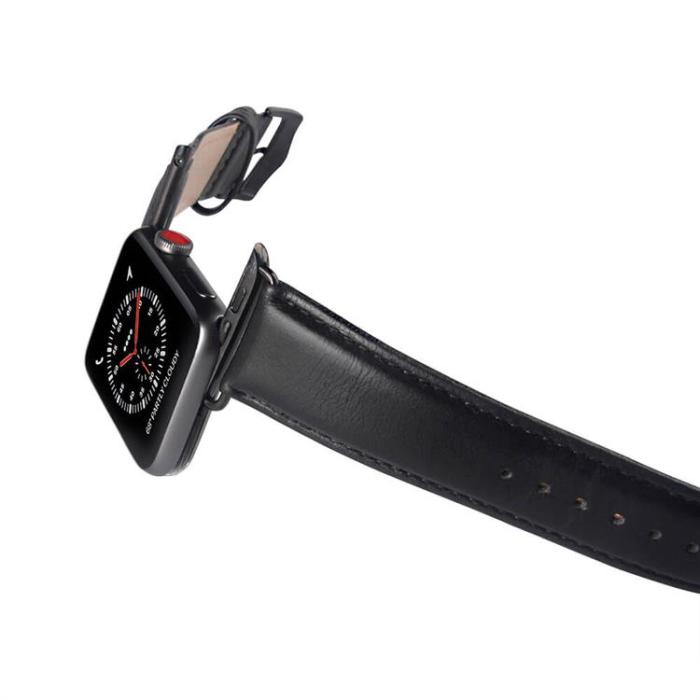 BUFFALO - BUFFALO äkta läder Apple Watch 2/3/4/5/6/7/SE (41/40/38mm) Armband - Svart