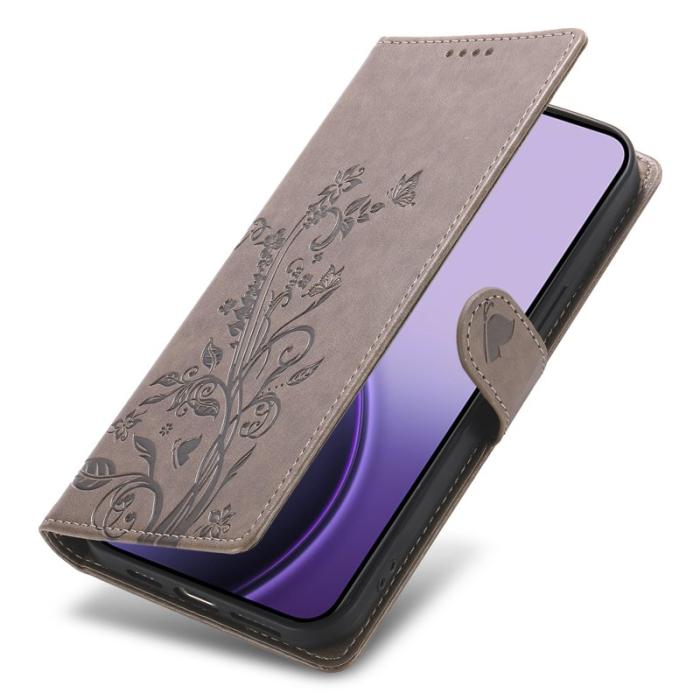 OEM - Samsung Galaxy S26 Plånboksfodral Fjäril Blommönster Konstläder - Grå