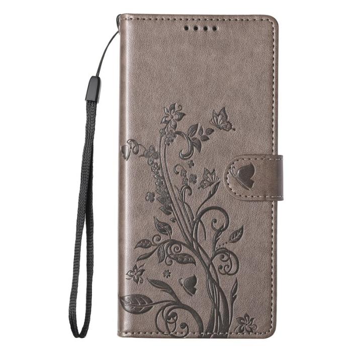 OEM - Samsung Galaxy S26 Plånboksfodral Fjäril Blommönster Konstläder - Grå