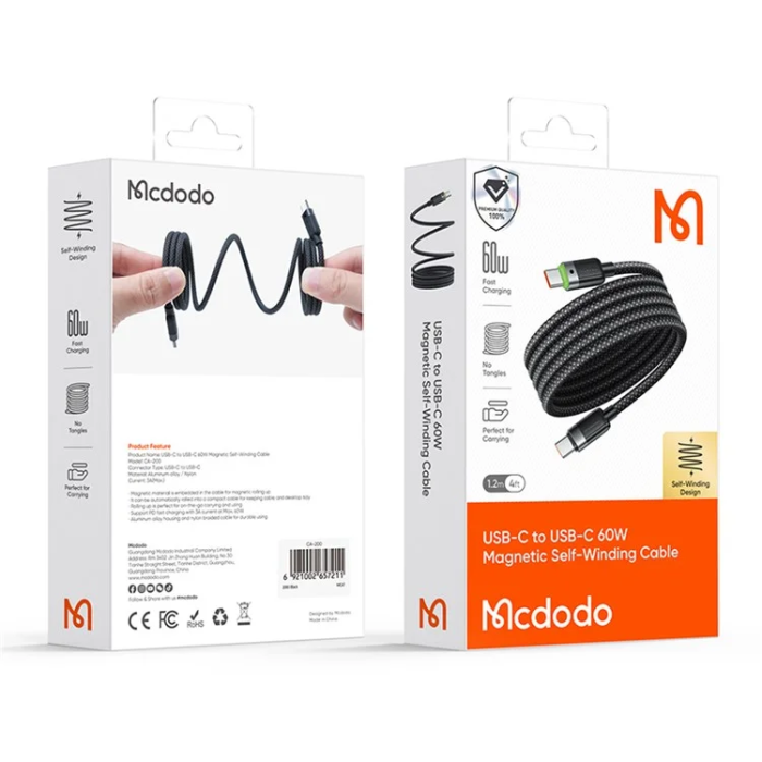 MCDODO - MCDODO USB-C - USB-C 60W Kabel 1.2m CA-2000 - Svart