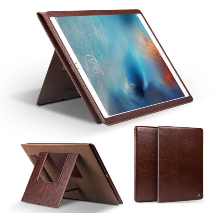 UTGATT5 - Qialino Äkta Läder Dual Kick-Stand Fodral till Apple iPad Pro - Brun