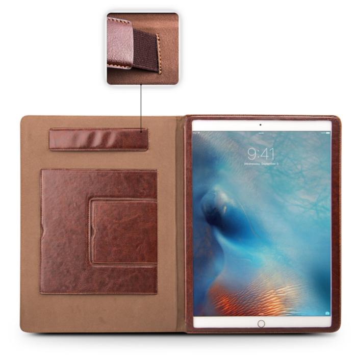 UTGATT5 - Qialino Äkta Läder Dual Kick-Stand Fodral till Apple iPad Pro - Brun